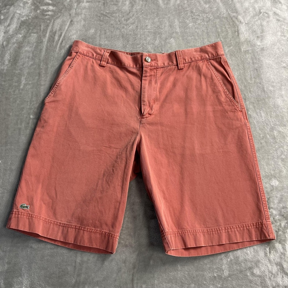 Lacoste Shorts Mens 34 Pink Chino‎ Cotton Logo Slash Pockets Summer Preppy